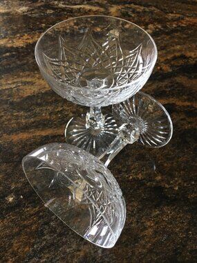 Vintage Baccarat France Cut Crystal 'Colbert' Champagne Coupes Signed - 2 Set #1